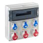 Preview: Wandverteiler IP65 18TE mit 3x 230V 3P und 3x 32A 5p 400V Steckdosen IP44 vorverdrahtet ohne Sicherung