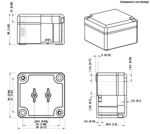 IP66 ABS-Kunststoff Leergehäuse glatt OT grau  55x53x36mm