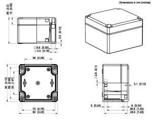 IP66 ABS Klemmkasten glatt OT klar  82x80x56mm