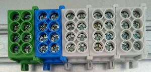 Hauptl-Abzweigklemme VDE grau blau grün 5-pol 1,5-25,0 mm²