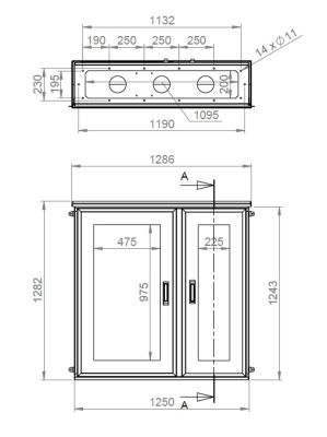 IP55 Kunststoff GFK Schaltschrank 1250x1250x300 mm HBT Standard 2-türig mit Regendach