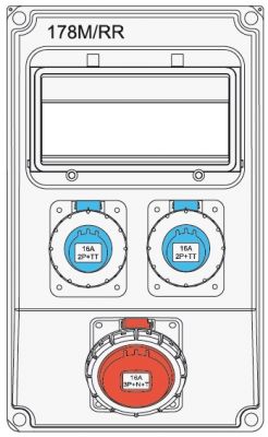 Wall distributor 44608 with 2x230V + 1x16A IP67 sockets pre-wired