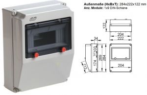 IP67 Wandverteiler Leer 1x9TE mit Hutschiene - VE