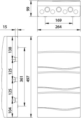 IP40 AP Verteilergehäuse 3x12TE mit transparenter Klappe, Hutschien + N/PE-Klemme