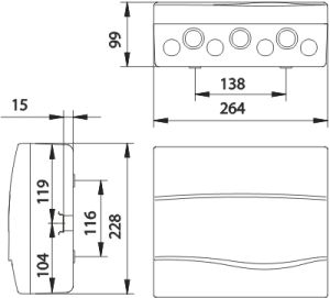 IP40 AP Verteilergehäuse weiß 1-reihig 12TE mit Tragschiene + N/PE-Klemme