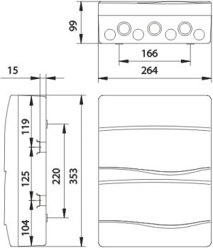 IP40 AP Verteilergehäuse weiß 2-reihig 2x12TE 24TE mit Tragschiene + N/PE-Klemme
