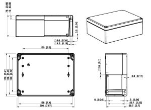 IP66 ABS Klemmkasten glatt OT grau 200x150x76mm