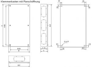 Stahlblechgehäuse Klemmenkasten mit Flansch HBT 400x600x135mm RAL7035