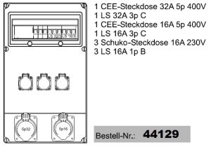 CEE wall-mounted distributor 1x32 1x16 3x230V wired ready for connection