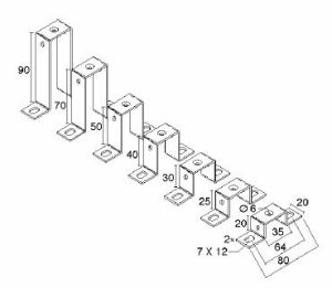 10 pieces 70mm mounting rail support TST - M6