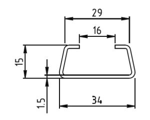1m C-profile trapezoidal rail 34x15mm perforated