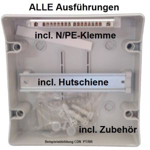 IP65 AP Outdoor-Verteiler 6TE 1-reihig mit transp. Klappe uv-stabilisiert - mit Tragschiene und Anschlussklemme