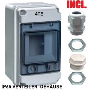 IP65 Verteilergehäuse AP Verteiler 1x 4TE plombierbar 2x vorgebohrt 1xM25 mit Tragschiene