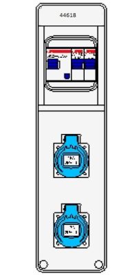 IP65 Steckdosen Verteilergehäuse  4TE 2x 230V IP54 blau anschlußfertig verdrahtet