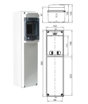 IP65 Steckdosen - Wandverteiler 1x 4TE  mit transp. Klappe und N-PE-Klemme