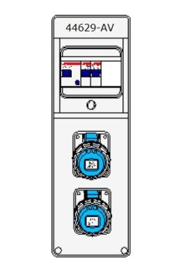 44629-AV wall distributor 2x 230V 3-pin IP65 single row 6TE/module with 2 camping sockets