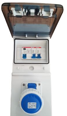 44629-AV Wandverteiler 2x 230V 3-pol IP65 einreihig 6TE/Module mit 2 Campingsteckdosen 16A 230V 3-pol blau anschlußfertig verdrahtet