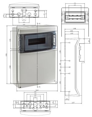 IP65 socket wall distributor, single row, 12 modules/TE