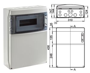 IP65 socket wall distributor, single row, 12 modules/TE