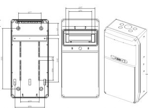 Wall distributor IP65 8HP with 3x 230V blue sockets IP54 + 2x 16A 400V IP44