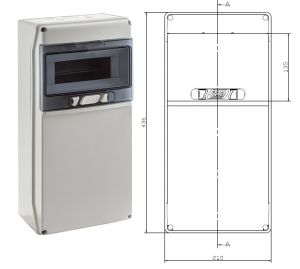 Wall distributor IP65 8HP with 3x 230V blue sockets IP54 + 2x 16A 400V IP44