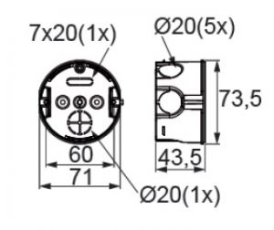 Unterputz Abzweigdose rund Ø 70x40 mm mit Schraub-Deckel