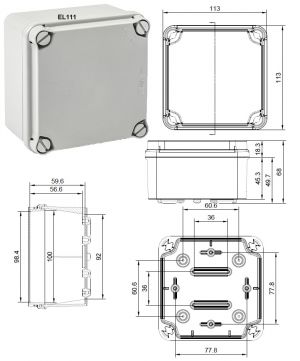 ABZWEIGDOSE LBT 108x108x64mm mit glatten Seiten plombierbar - VPE