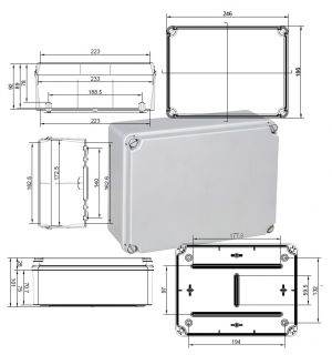 EL231 plastic housing gray 241x180x95mm LWH terminal box waterproof IP65-IP67