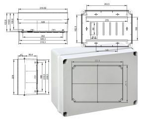 EL322 plastic housing grey328x239x129mm LWH terminal box waterproof IP65-IP67