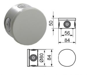 IP54 Abzweigdose Ø84 x 50mm mit Kabeltüllen