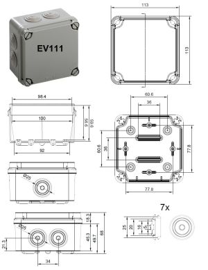 Terminal box LBT 108x108x64mm with grommets
