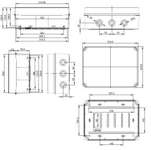 EX322 Kunststoffgehäuse vorgeprägt 328x239x129mm LBH Klemmenkasten IP65-IP67