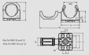 Wellrohrhalter NW10 schwarz mit Flansch