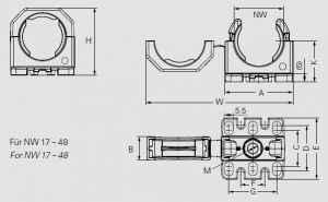 Wellrohrhalter NW17 schwarz mit Flansch