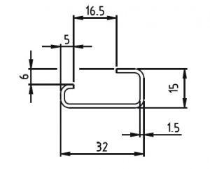 1m G profile rail 32x15mm perforated 18x5.2mm