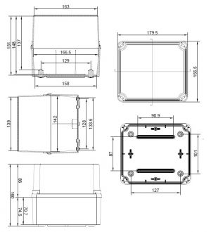 GSL171 Kunststoffgehäuse grau 175x151x155mm LBH Klemmenkasten wasserdicht IP65-IP67