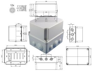 INDUSTRIEGEHÄUSE LBT 328x239x188mm mit elastischen Tüllen