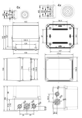 GSVT171 plastic housing with grommets 175x151x155mm LWH with transparent cover IP65-IP67