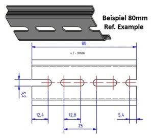 75mm / 7,5cm Hutschiene 35x7,5 mm verzinkt gelocht 18x5,2mm