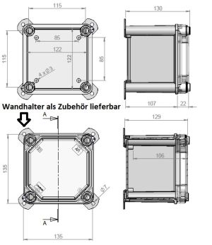 ISO GFK Kunststoff Industriegehäuse 135x135x129 mm LBH - Deckel grau - Outdoor Gehäuse Grau uv-beständig