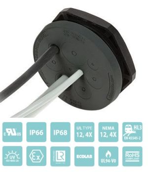 M50 Multi Kabeleinführung 7 x 2.8/6.5mm / 2 x 4.6/10.2mm / 1 x 14.5/22mm metrisch schwarz IP66 rund