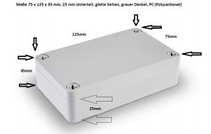 Polycarbonatgehäuse 125x75x35mm LxBxH IP66 25mm Unterteil
