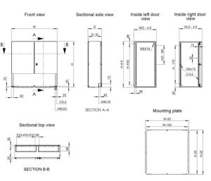 IP55 Schaltschrank 800x1200x300 mm (HBT) 2-türig RAL7035 incl. Montageplatte