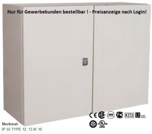 IP55 Schaltschrank 800x1200x300 mm (HBT) 2-türig RAL7035 incl. Montageplatte