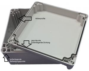 Polycarbonatgehäuse 400x400x132mm Kunststoff grau mit transparentem Deckel