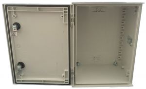 GRP polyester housing 400x300x200mm (HWD) GRP IP66 plastic control cabinet light gray 1-door