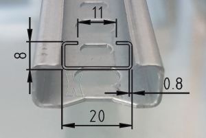 1m C-profile rail 20x8mm perforated