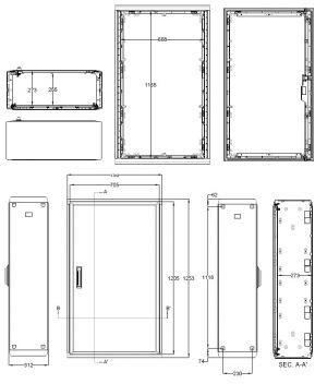 Outdoor Gehäuse 1250x750x300 mm (HBT) Standardtür mit Regendach