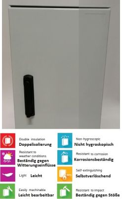 GRP polyester housing 400x300x200mm (HWD) IP66 plastic control cabinet with swivel lever handle and 3mm double-bit lock