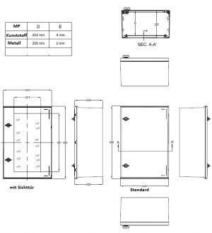 Kunststoff-Schaltschrank 600x400x230mm (HBT) IP66 mit Schwenkhebelgriff